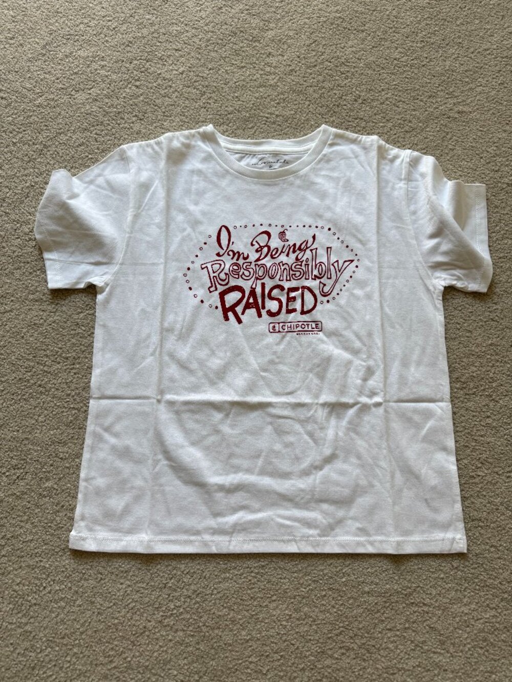 NWOT Chipotle “Responsibly Raised” Organic Cotton T-Shirt Adult S, Youth M